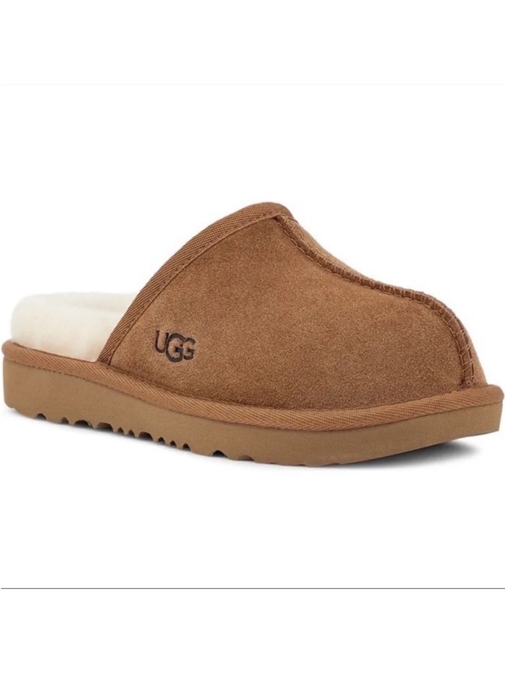 UGG Keegan Chestnut Suede Slide Slippers Shearling 1M Little Kids Cozy Comfort
